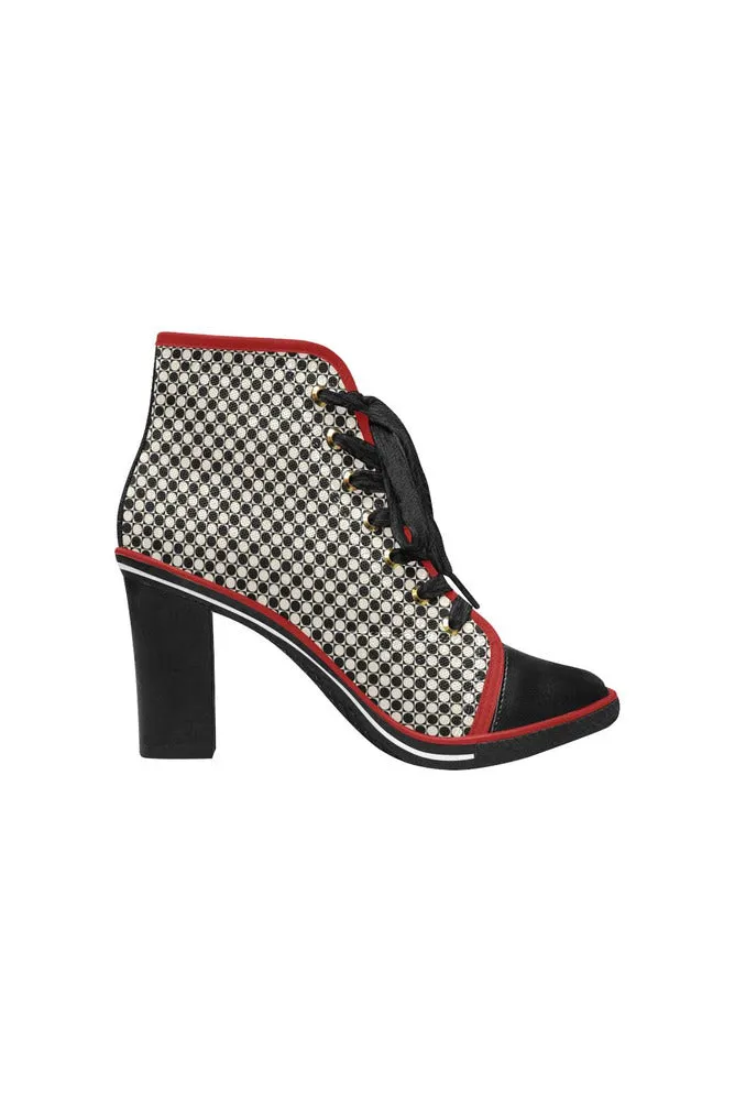 Circle in Squares Women's Lace Up Chunky Heel Ankle Booties (Model 054)