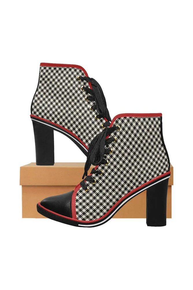 Circle in Squares Women's Lace Up Chunky Heel Ankle Booties (Model 054)