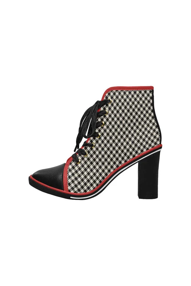 Circle in Squares Women's Lace Up Chunky Heel Ankle Booties (Model 054)