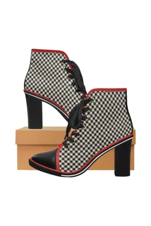 Circle in Squares Women's Lace Up Chunky Heel Ankle Booties (Model 054)