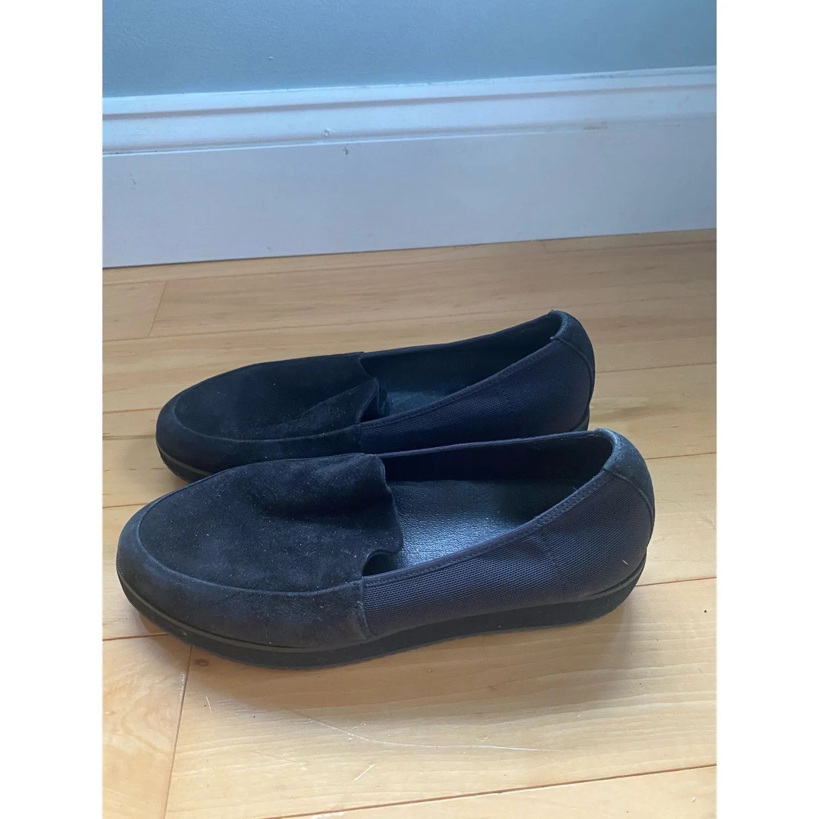 Eileen Fisher Dell Platform Black Suede Loafers Size 7.5