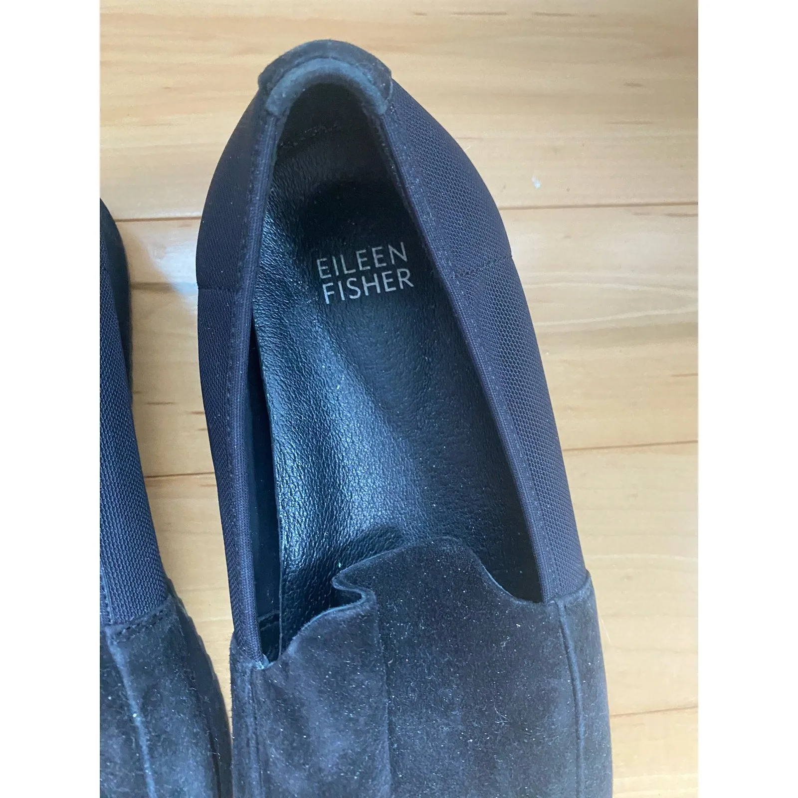 Eileen Fisher Dell Platform Black Suede Loafers Size 7.5