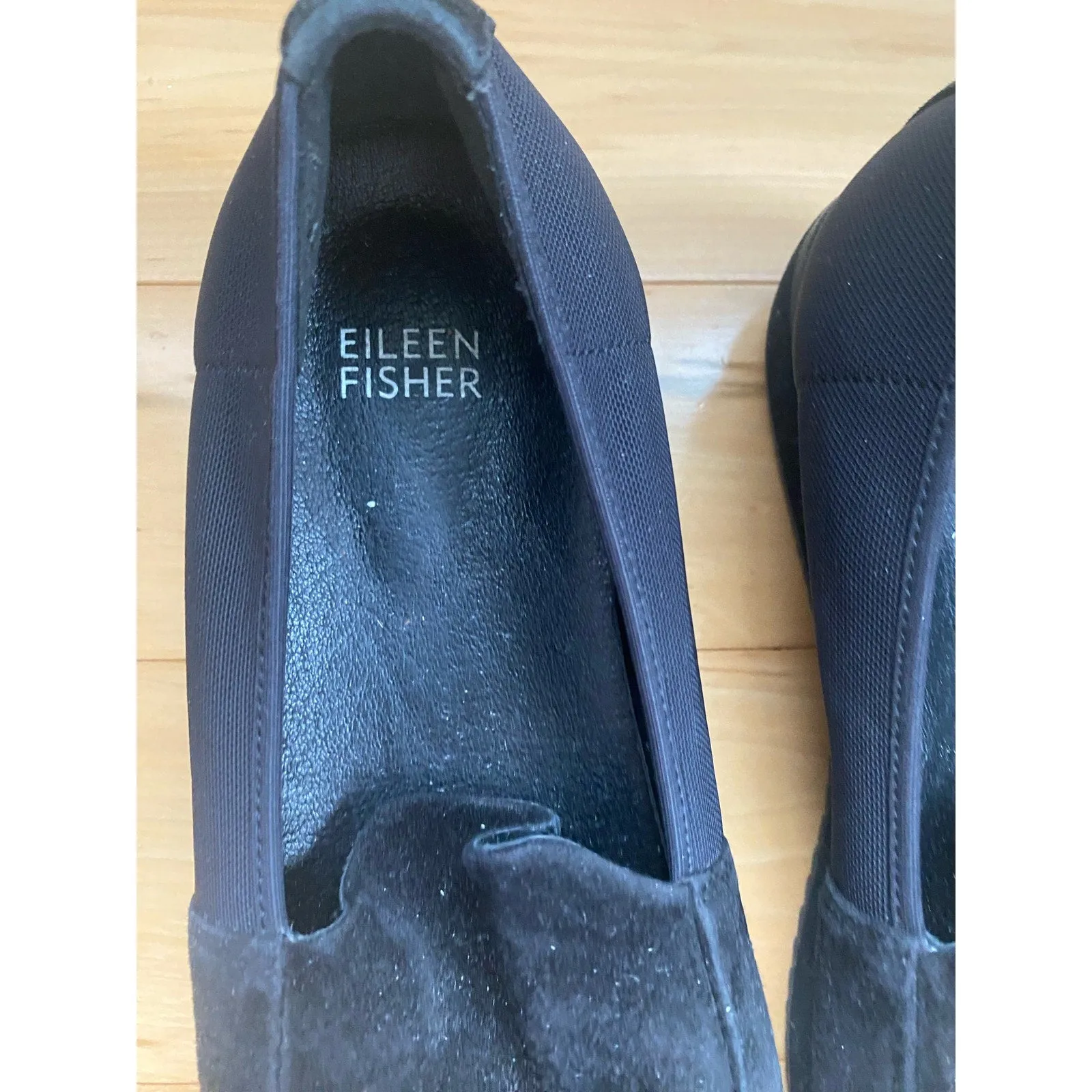 Eileen Fisher Dell Platform Black Suede Loafers Size 7.5