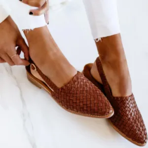 Elara | Handwoven Leather Slingback Loafers