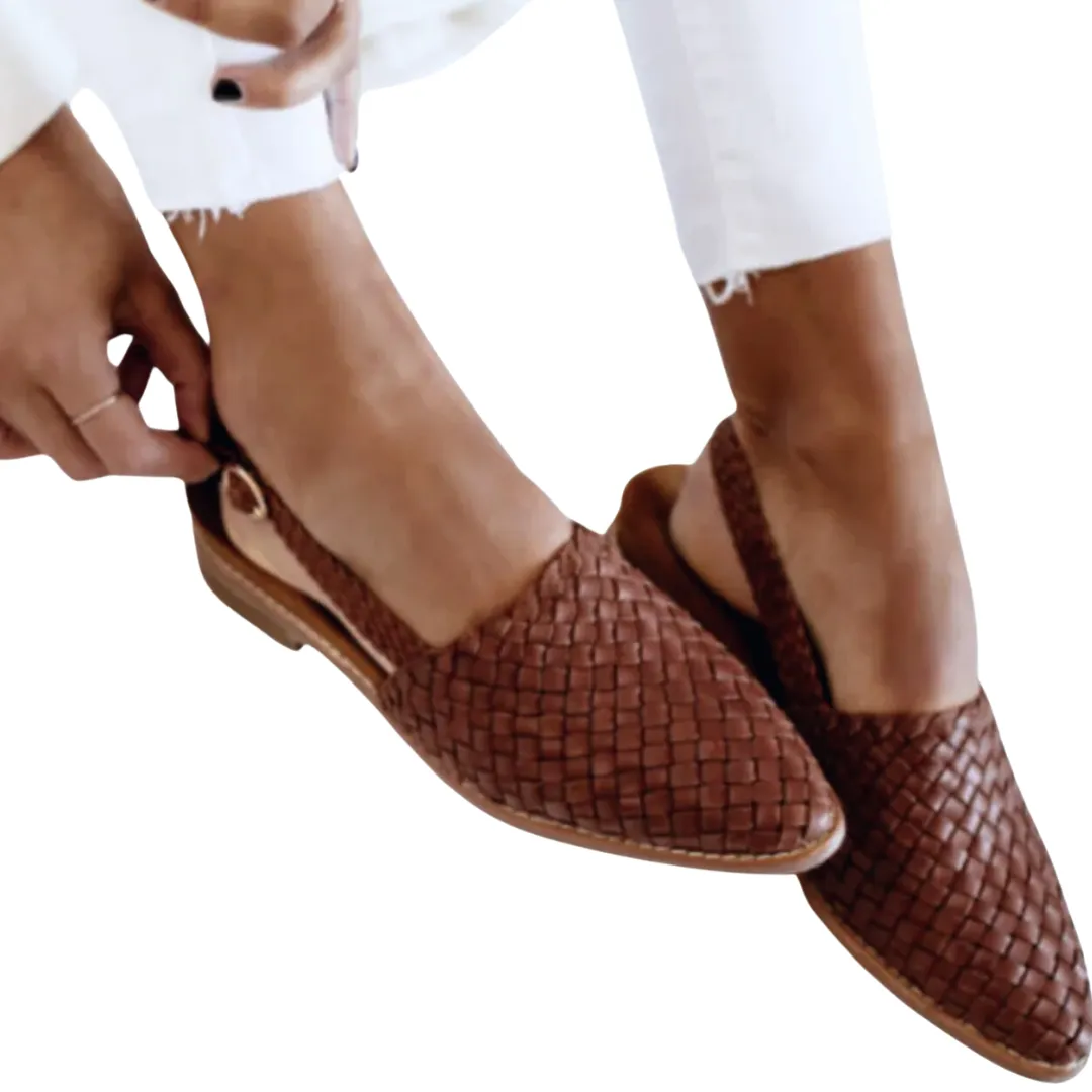 Elara | Handwoven Leather Slingback Loafers