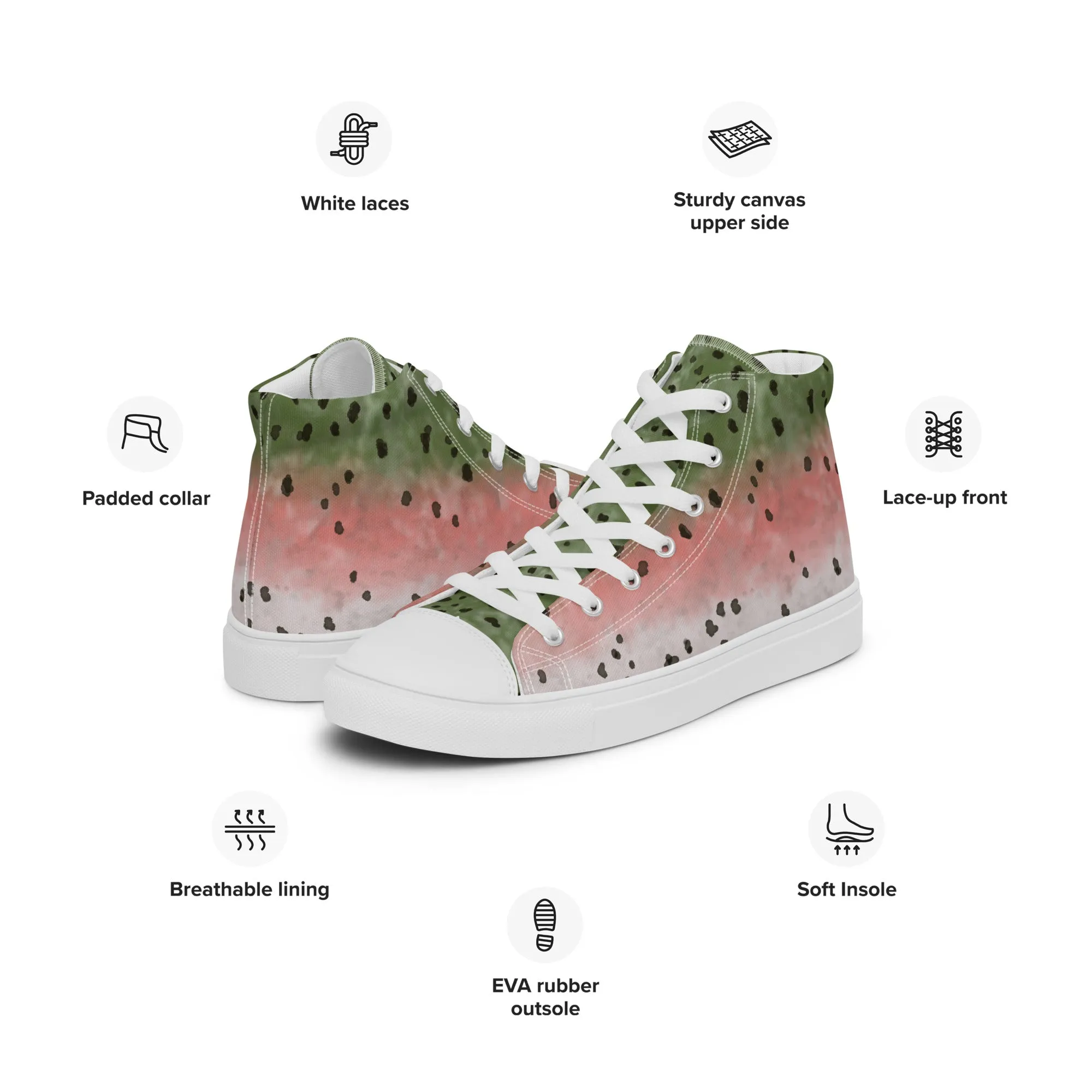 Rainbow Trout Men’s High Top canvas shoes