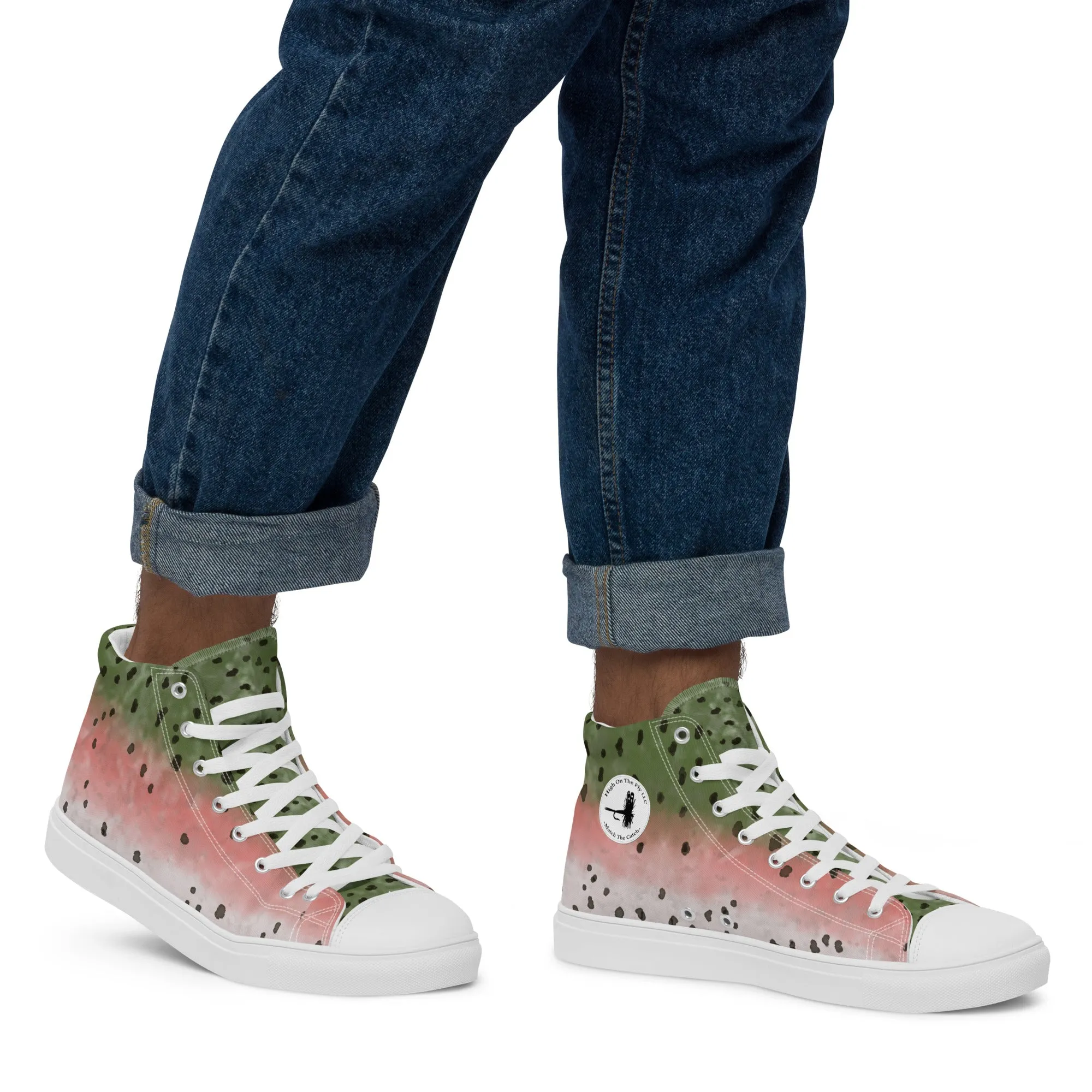 Rainbow Trout Men’s High Top canvas shoes