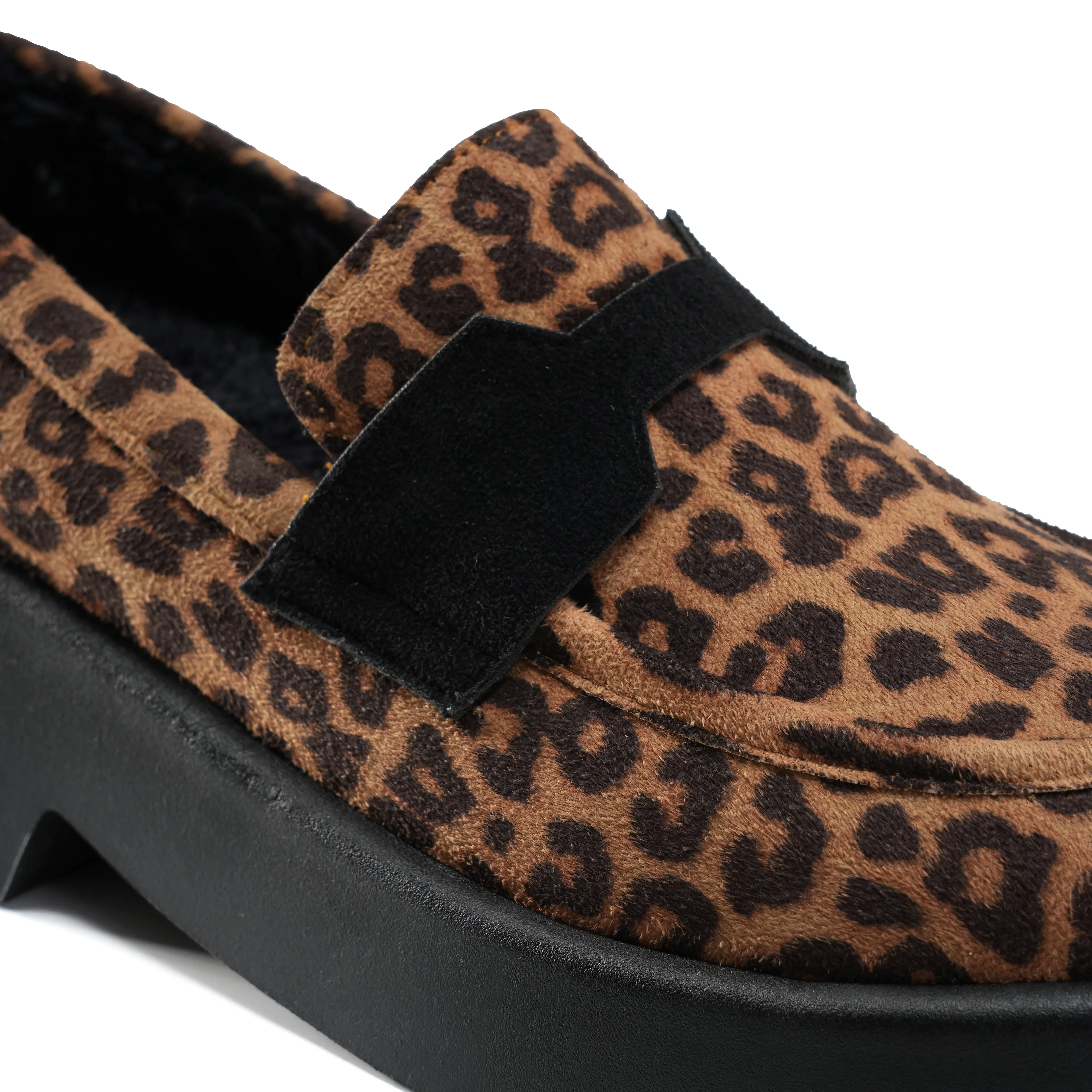 Tan Suede Platform Loafers with Fleece Lining - Tiger