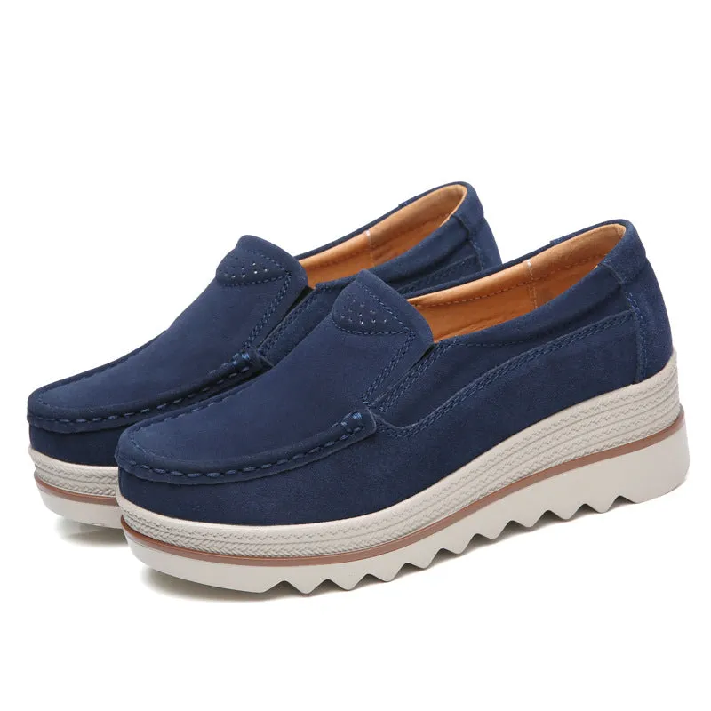 Womens Breathable Suede Round Toe Slip On Platform Shoes