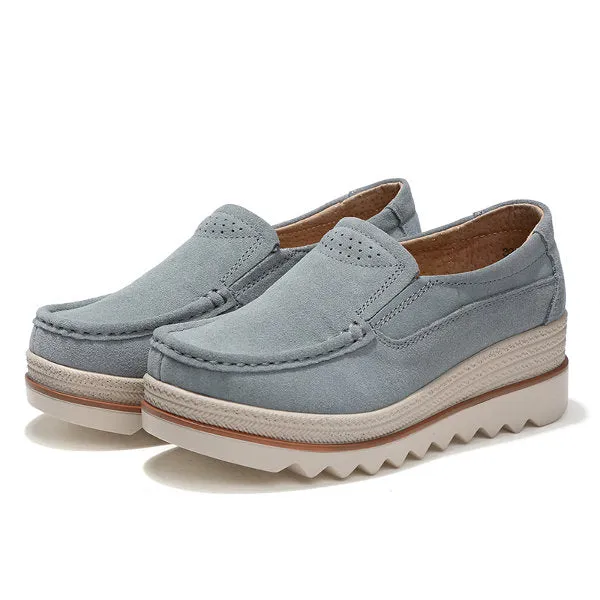 Womens Breathable Suede Round Toe Slip On Platform Shoes