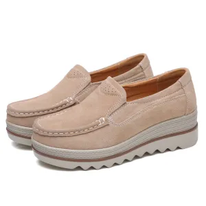 Womens Breathable Suede Round Toe Slip On Platform Shoes