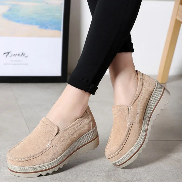 Womens Breathable Suede Round Toe Slip On Platform Shoes