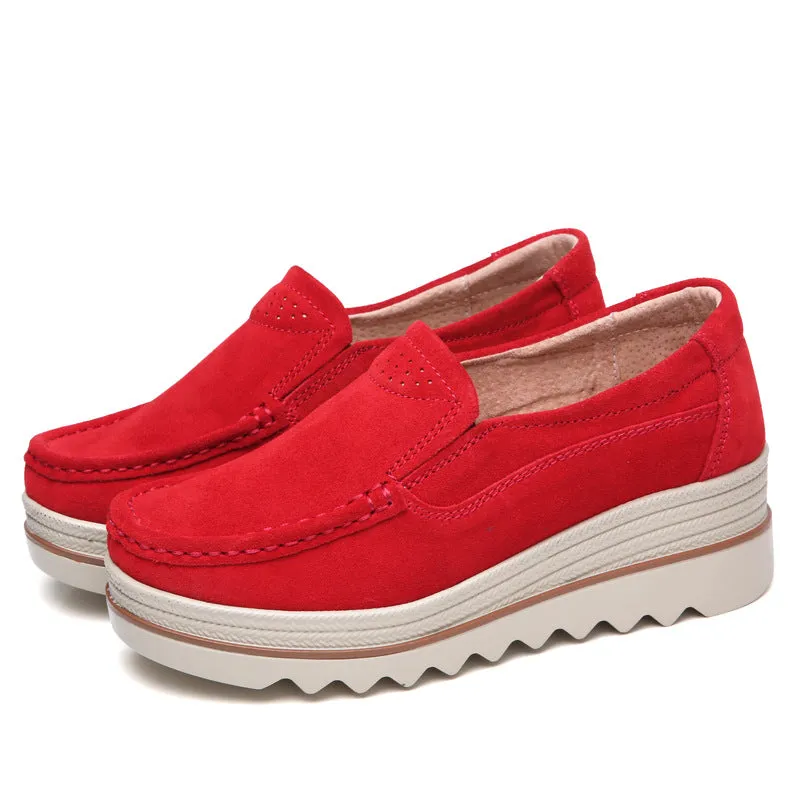 Womens Breathable Suede Round Toe Slip On Platform Shoes
